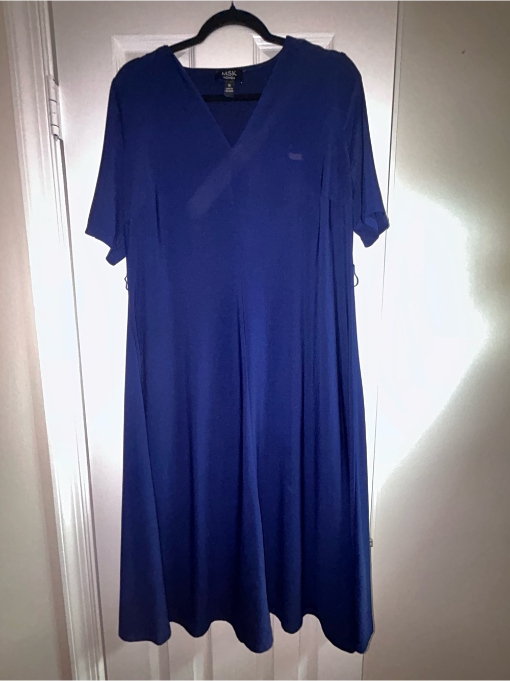 MSK Blue V-Neck A-Line Dress 1X XL Office Work Business Casual Party